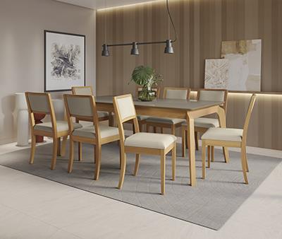 Conj Mesa Petra c/ tampo e 8 Cadeiras Alice