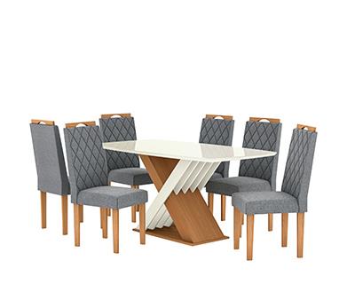 Conj Mesa Graviola c/ tampo e 6 Cadeiras Camélia