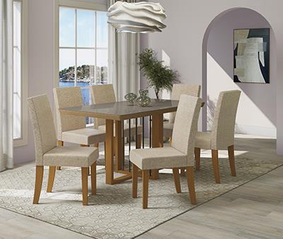 Conj Mesa Antonela c/ tampo e 6 Cadeiras Dália