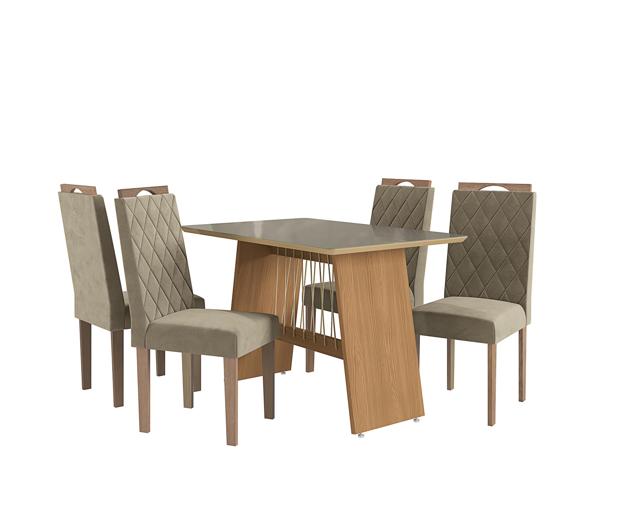 Conj Mesa Damiana c/ tampo e 4 Cadeiras Camélia