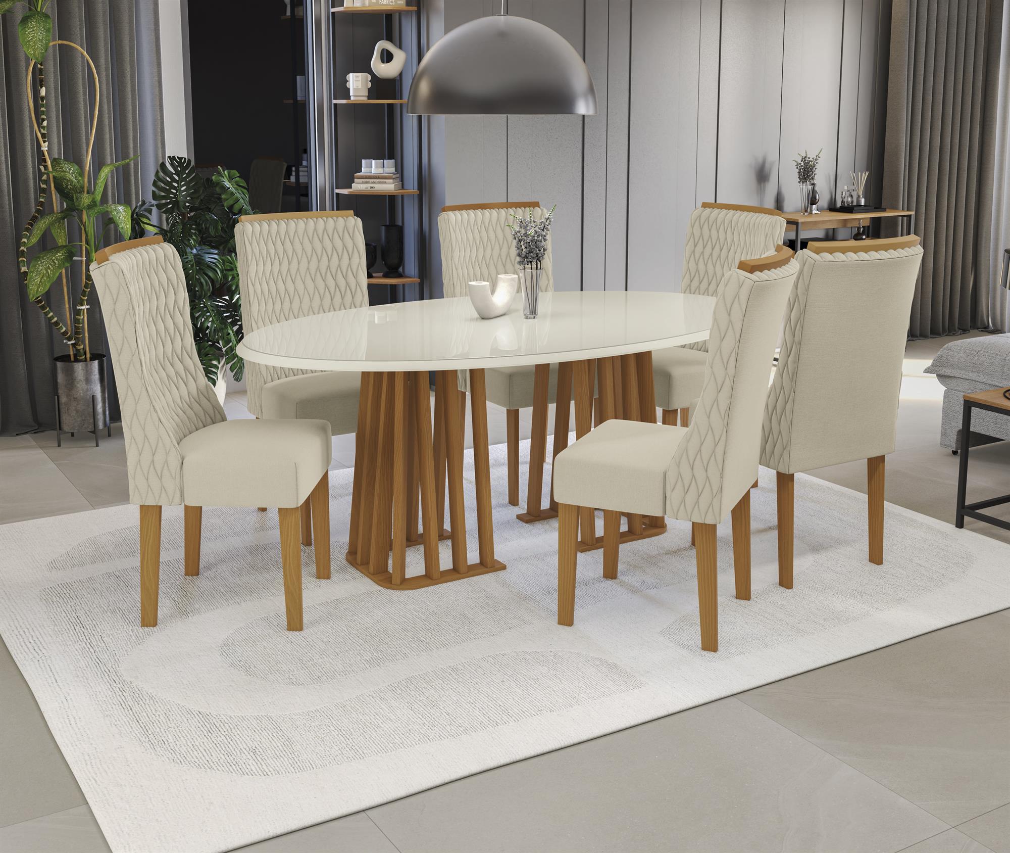 Conj Mesa Alteia c/ tampo e 6 Cadeiras Jasmim