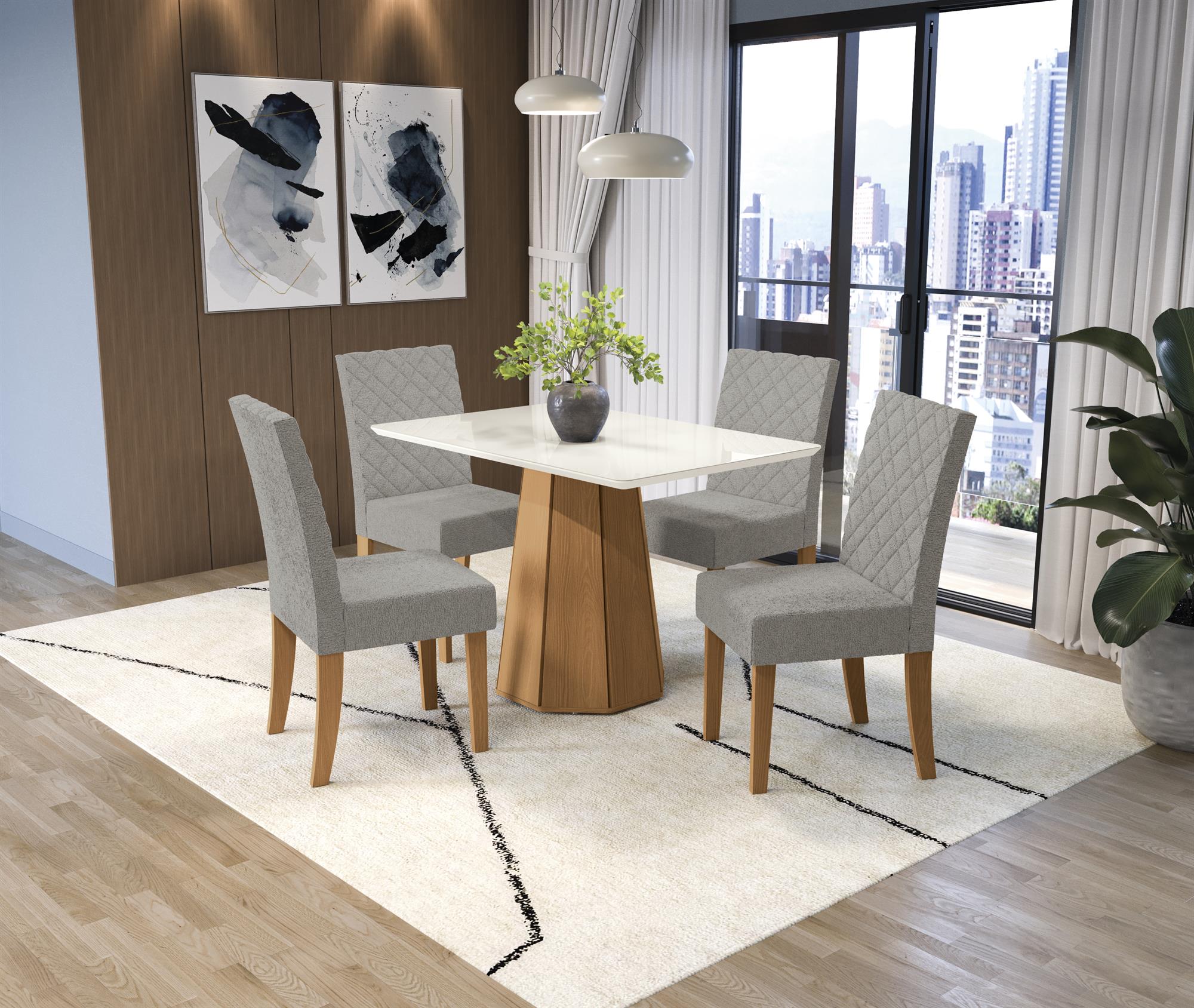 Conj Mesa Jade c/ tampo e 4 Cadeiras Verbena