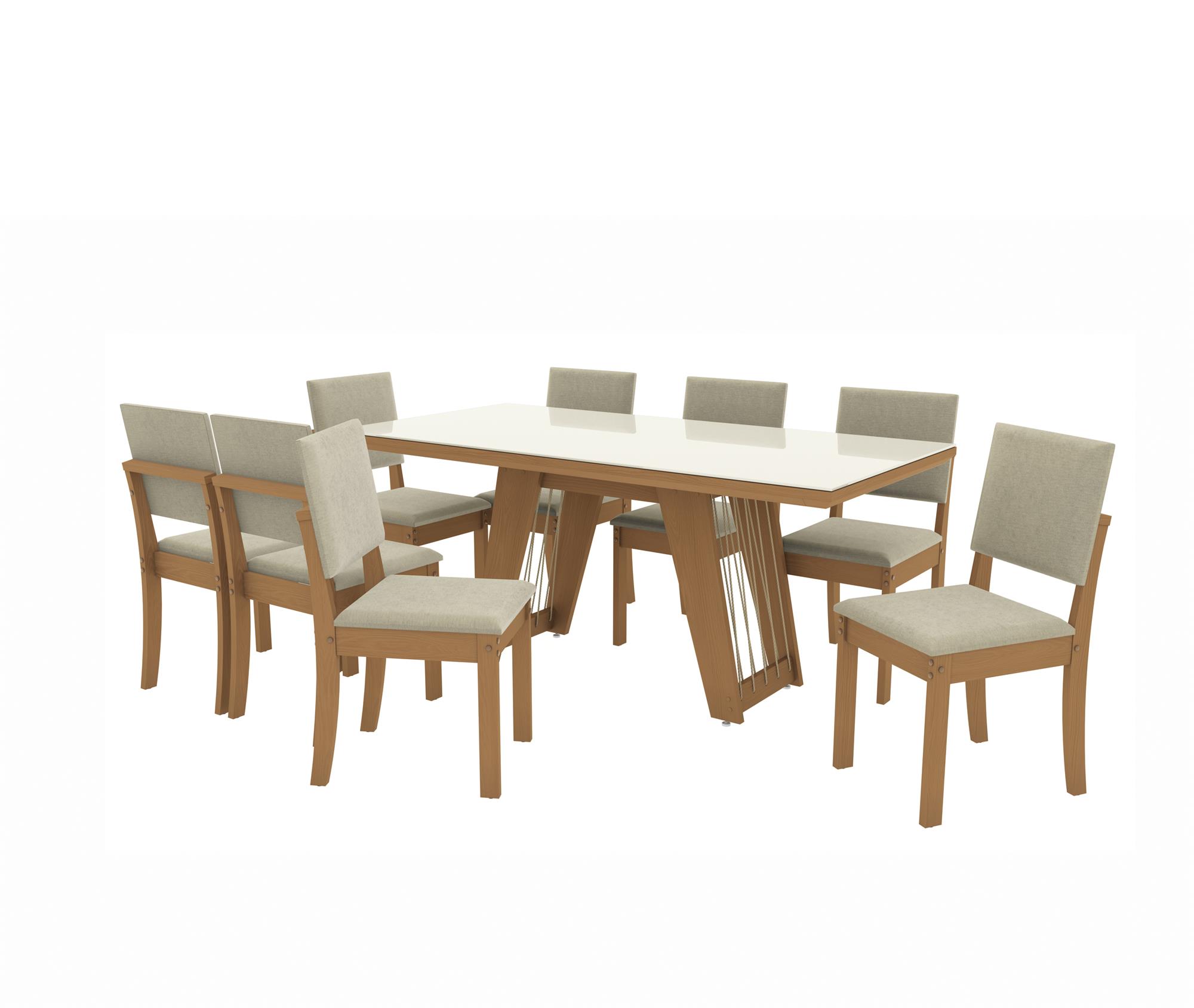 Conj Mesa Cinara c/ tampo e 8 Cadeiras Luna