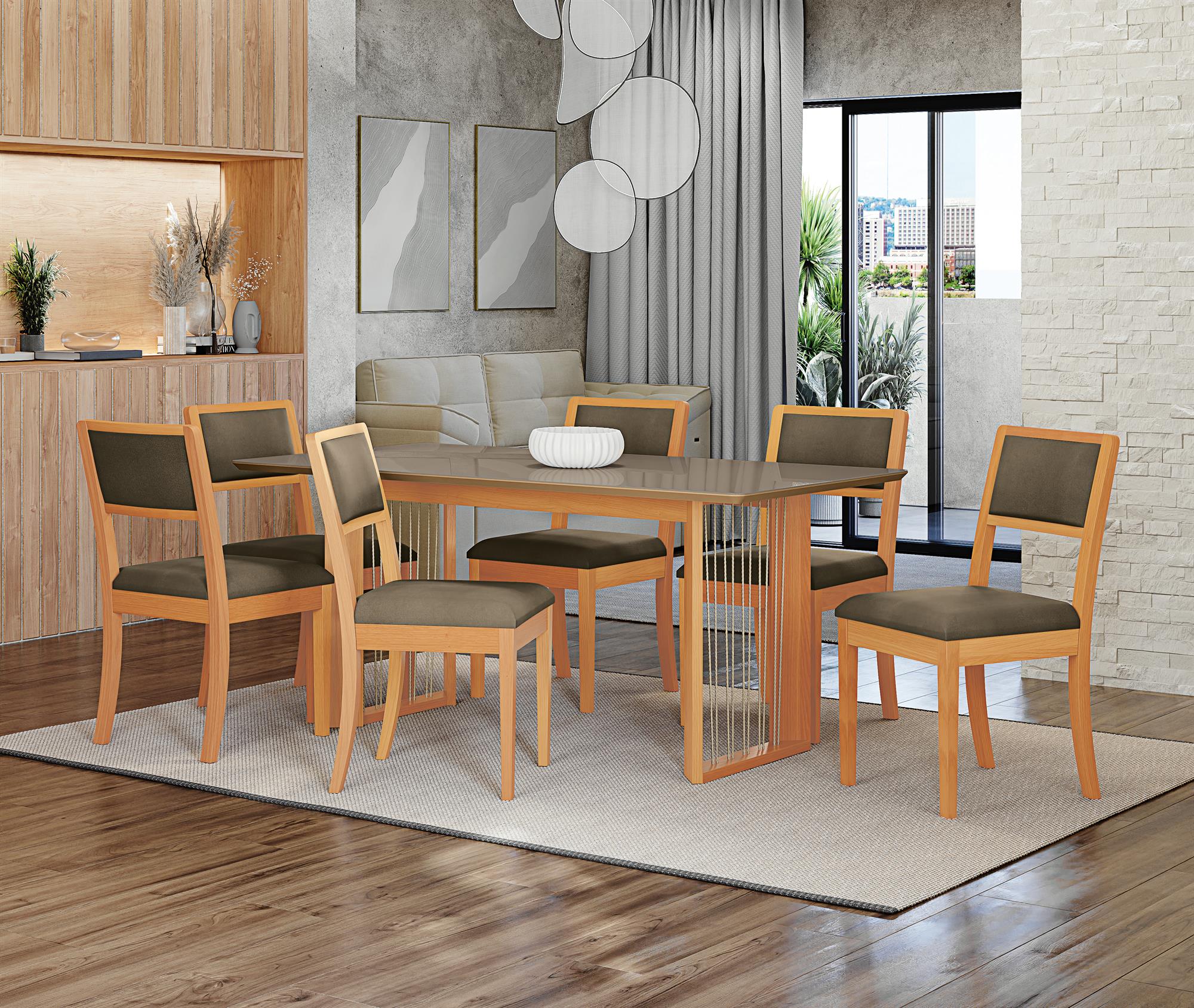 Conj Mesa Eva c/ tampo e 6 Cadeiras Alice