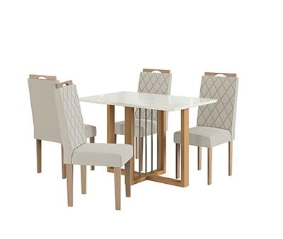 Conj Mesa Antonela c/ tampo e 4 Cadeiras Camélia