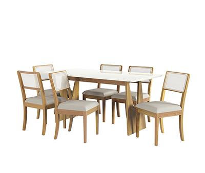 Conj Mesa Mila c/ tampo e 6 Cadeiras Lola