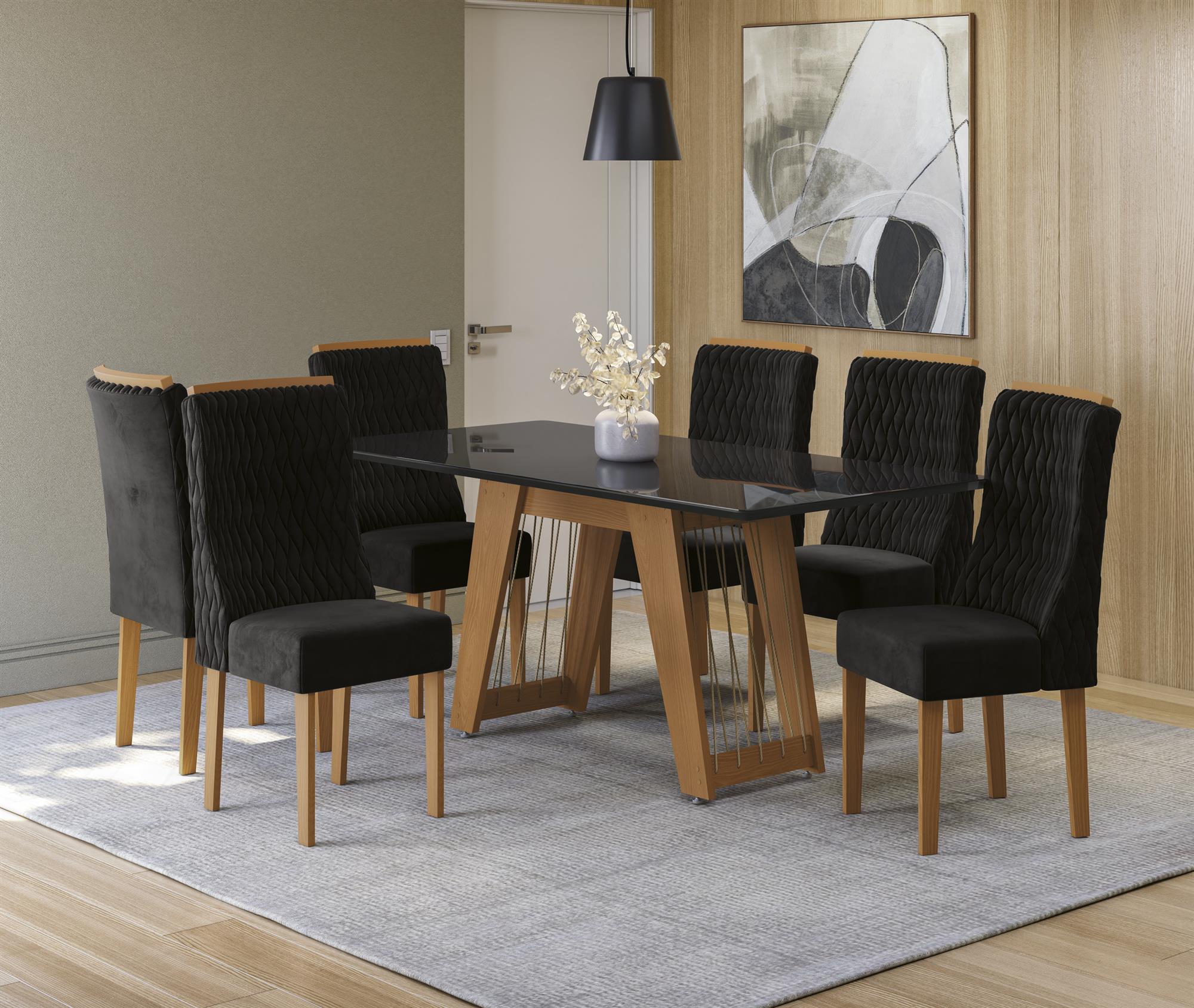 Conj Mesa Cinara c/ tampo e 6 Cadeiras Jasmim