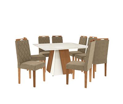 Conj Mesa Dalia c/ tampo e 8 Cadeiras Camélia