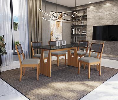 Conj. Mesa Mila c/ tampo e 6 cadeiras Lola