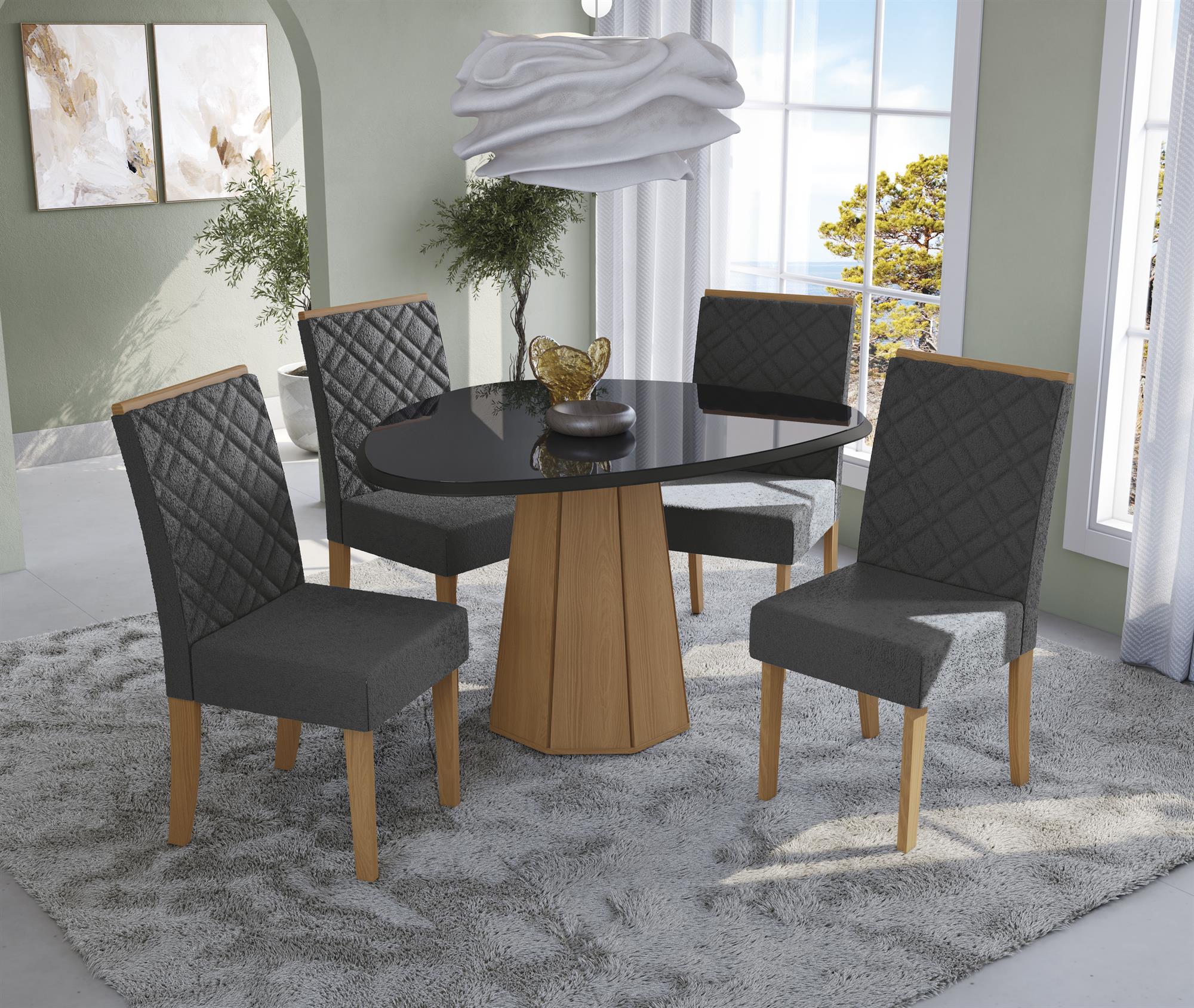 Conj Mesa Jade c/ tampo e 4 Cadeiras Gardênia