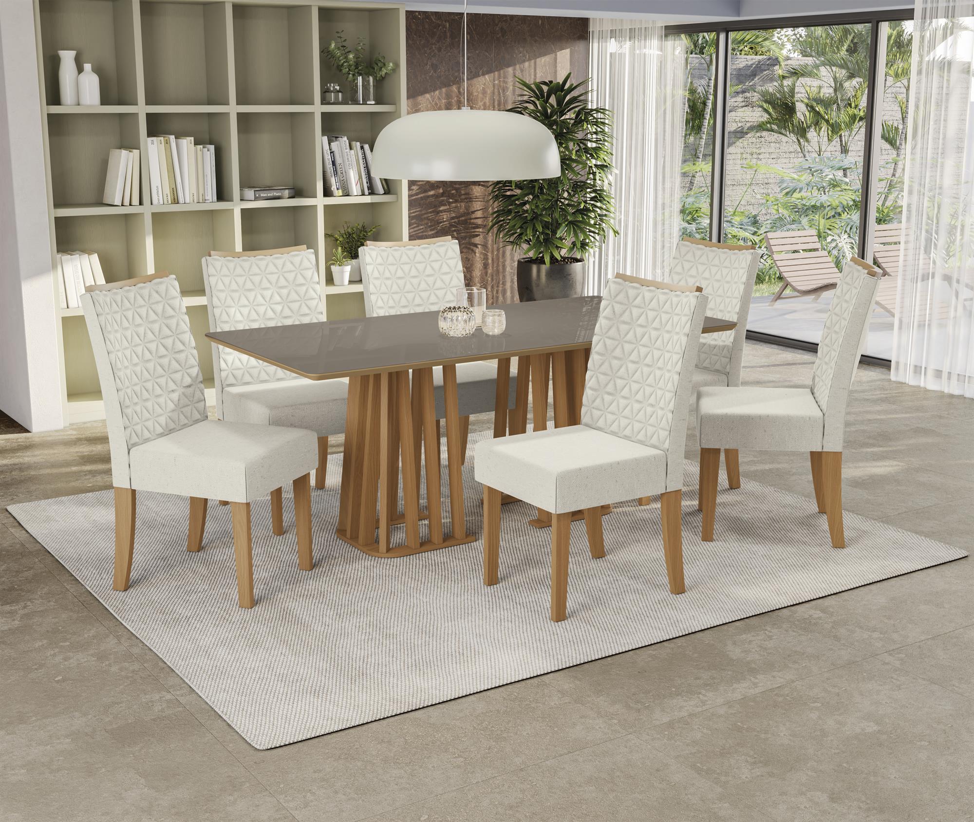 Conj Mesa Alteia c/ tampo e 6 Cadeiras Rosa