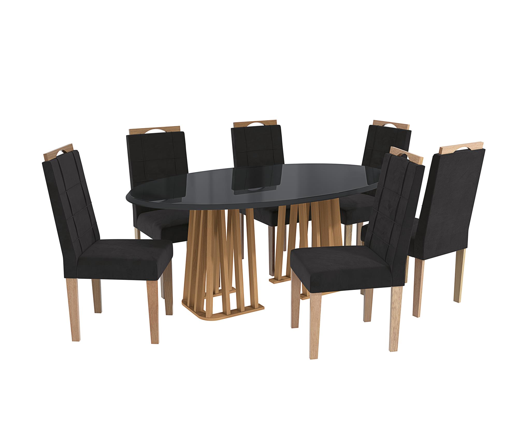 Conj Mesa Alteia c/ tampo e 6 Cadeiras Flora 