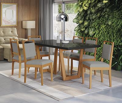 Conj Mesa Clara c/ tampo e 6 Cadeiras Lina