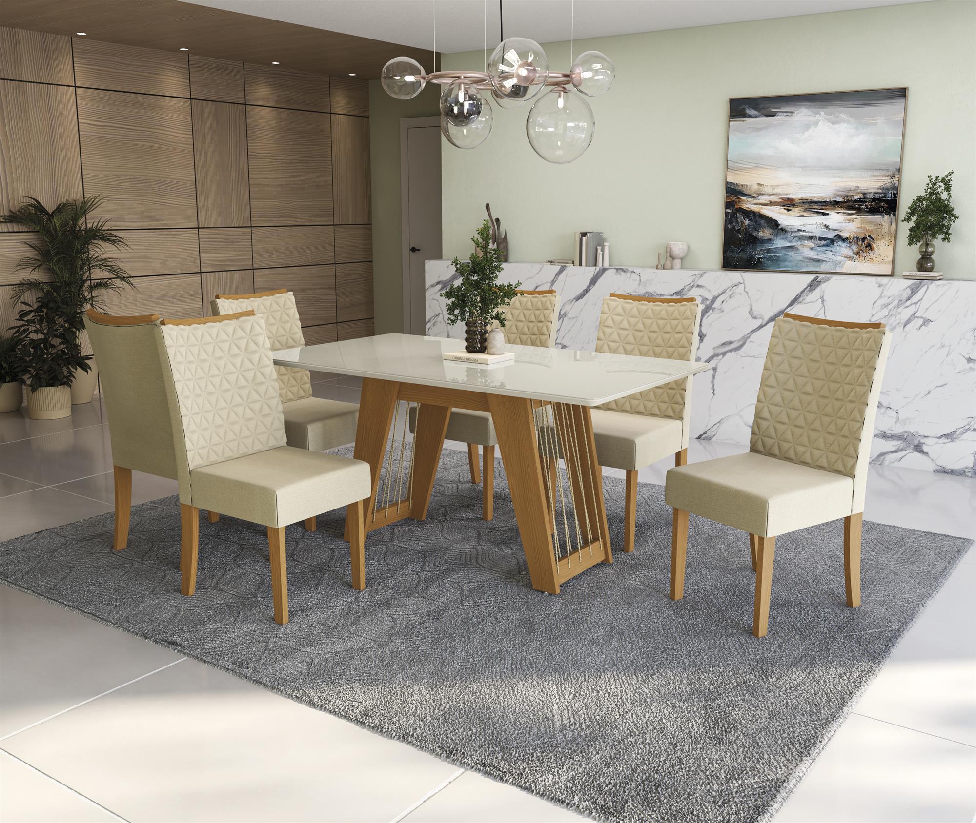 Conj Mesa Cinara c/ tampo e 6 Cadeiras Rosa