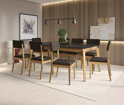 Conj Mesa Petra c/ tampo e 8 Cadeiras Telma 