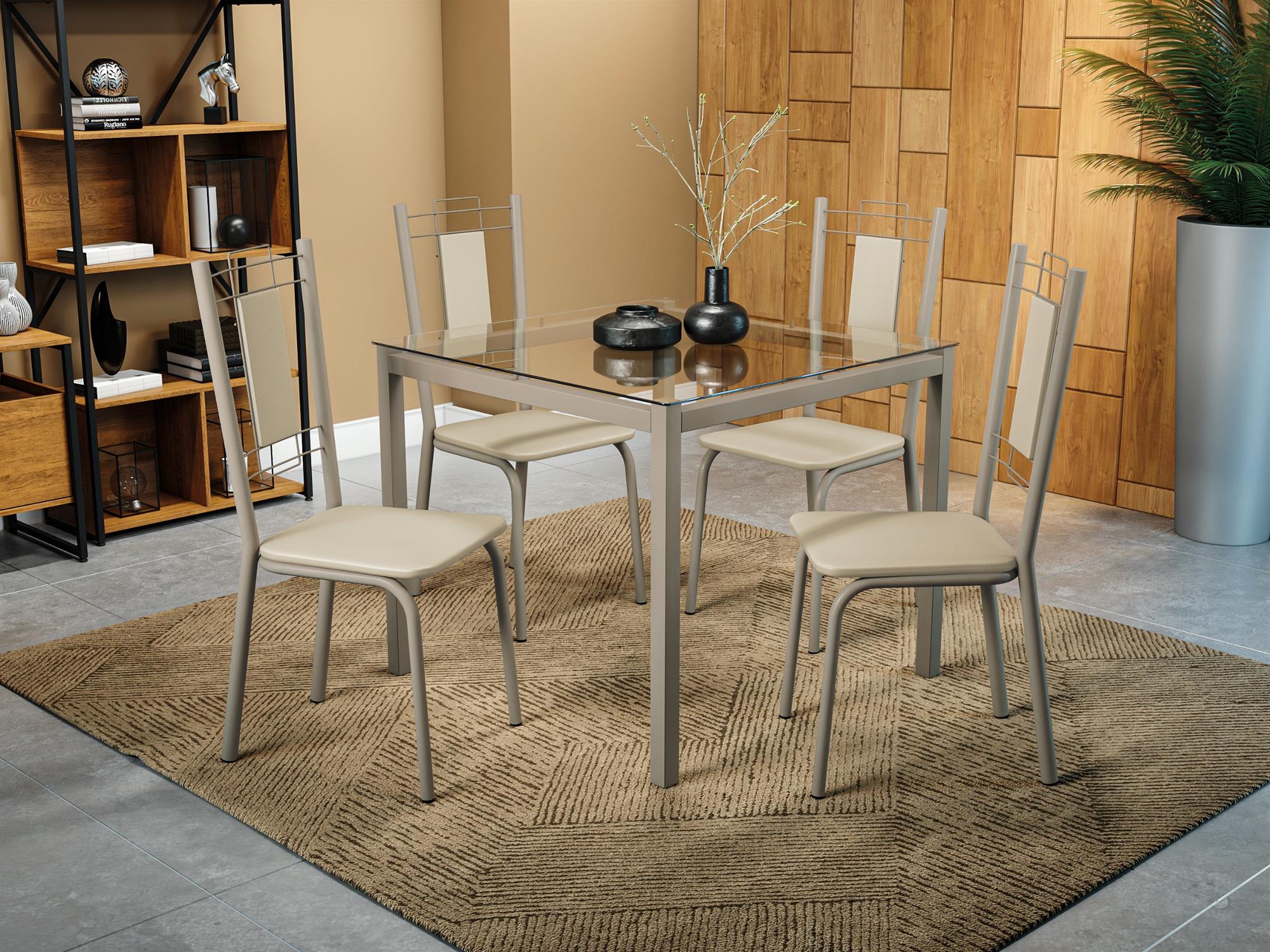 Conj. Mesa Reno c/ tampo e 4 Cadeiras Florença