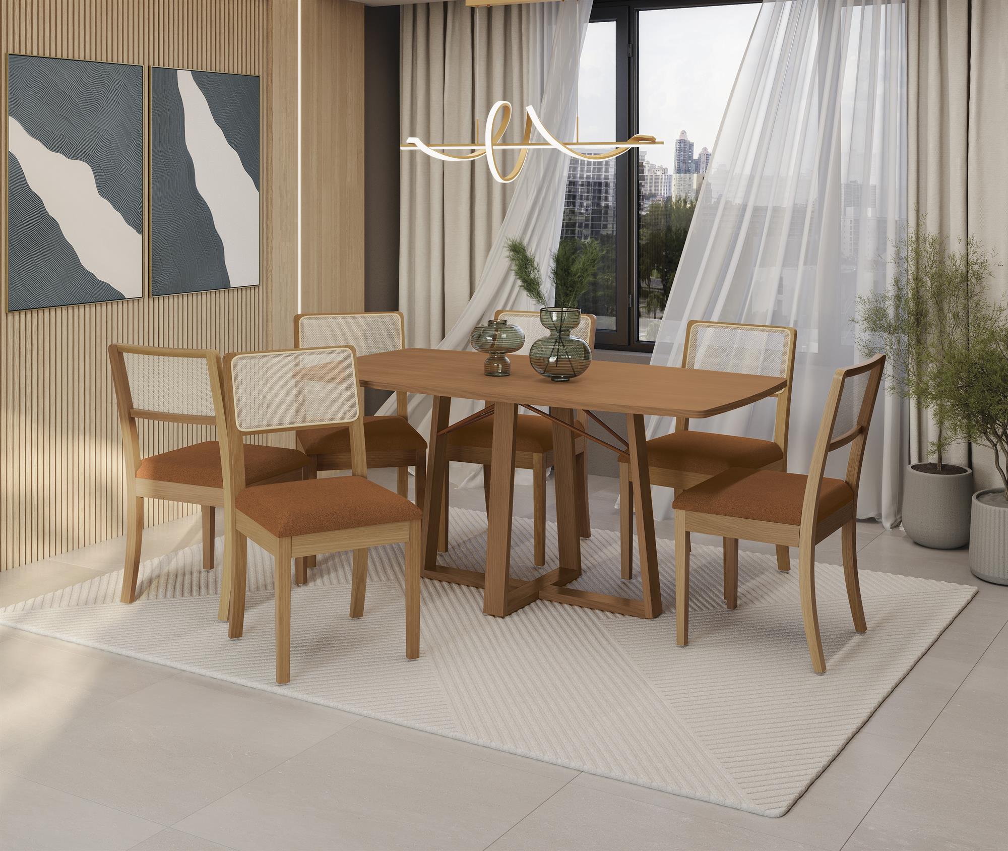 Conj Mesa Elma c/ tampo e 6 Cadeiras Lola 