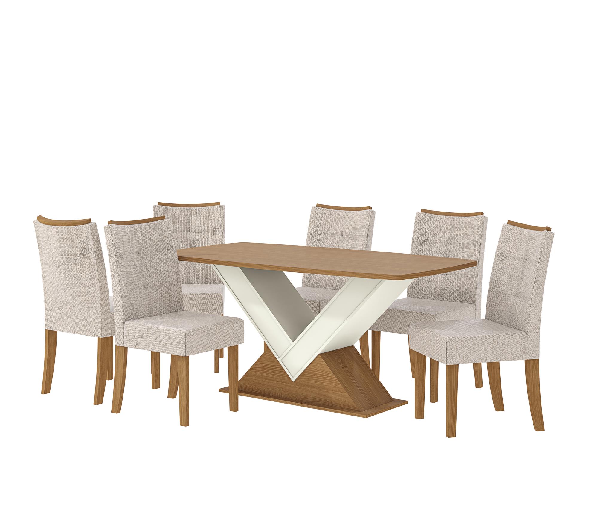 Conj Mesa Amora c/ tampo e 6 Cadeiras Elva