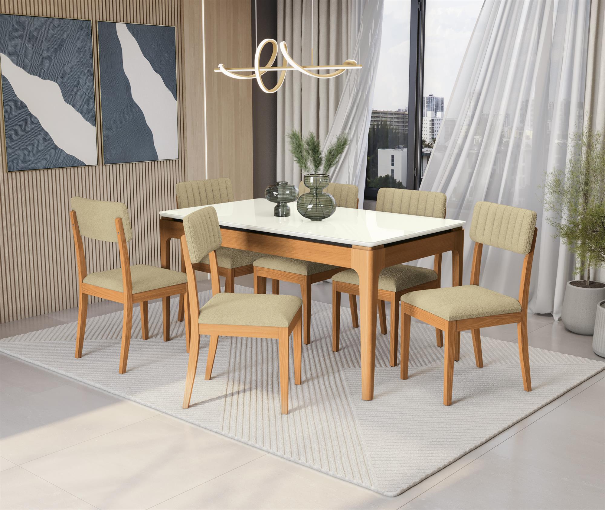 Conj Mesa Mira c/ tampo e 6 Cadeiras Telma