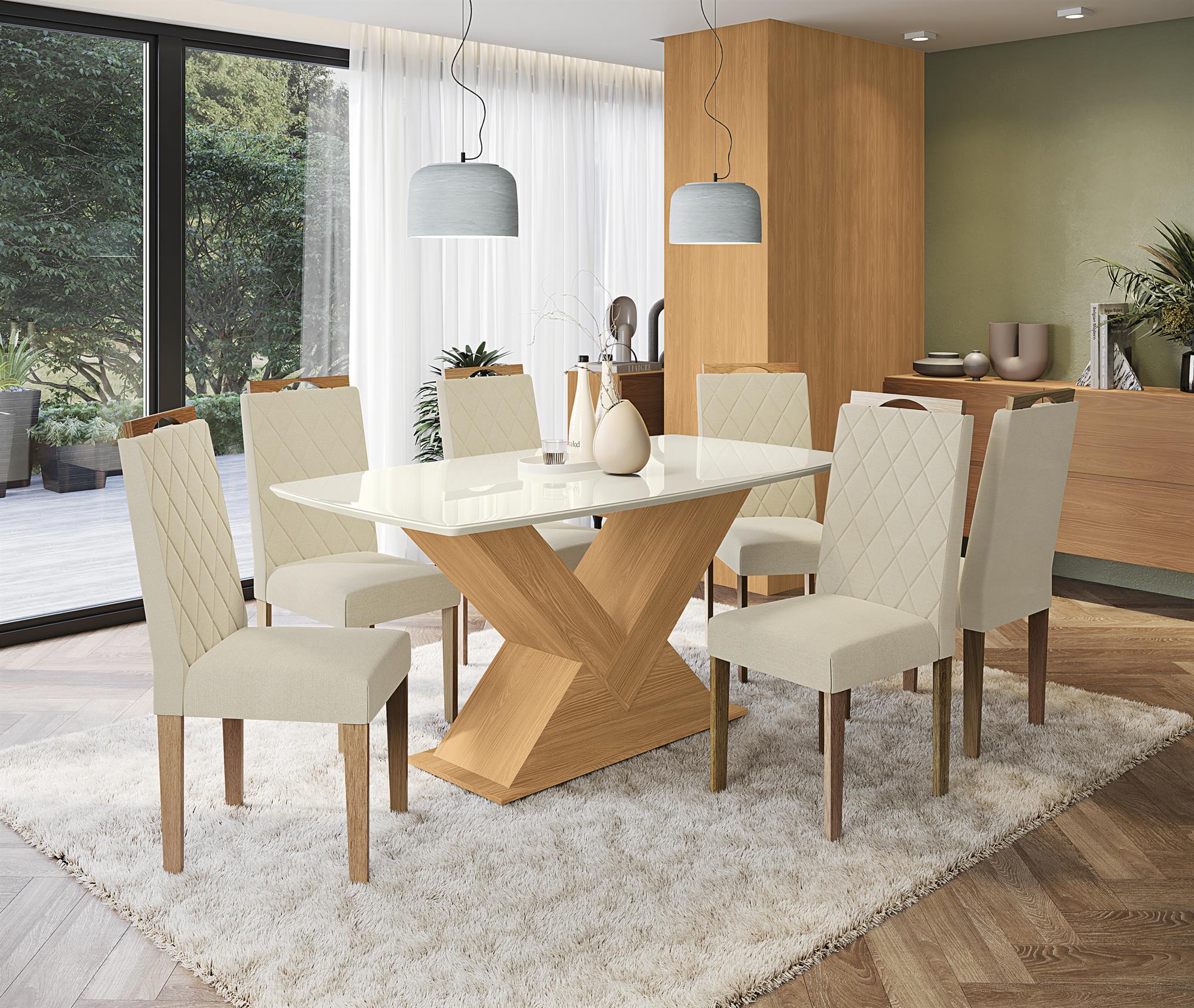 Conj Mesa Amora c/ tampo e 6 Cadeiras Camélia