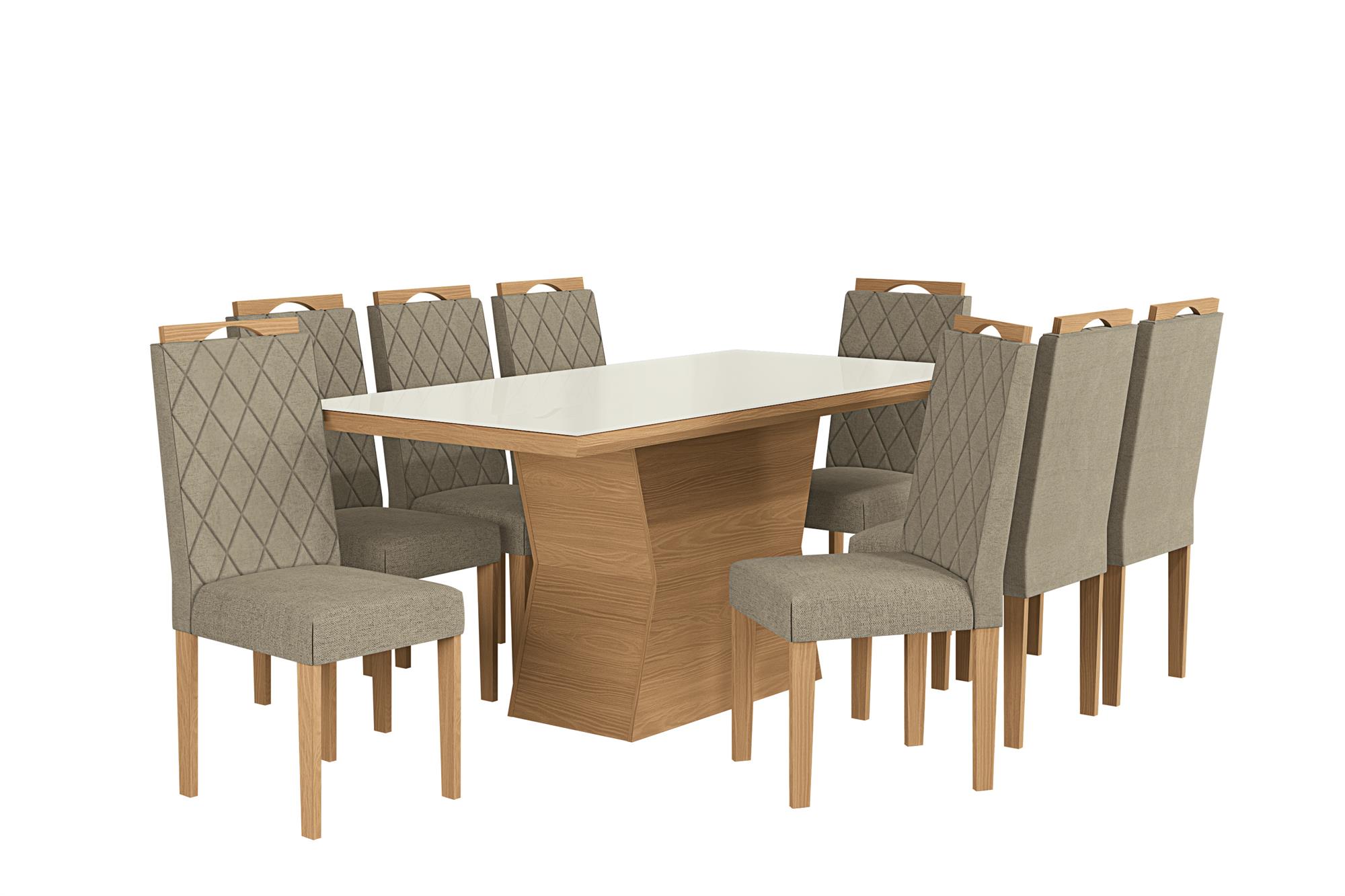 Conj Mesa Tília c/ tampo e 8 Cadeiras Camélia