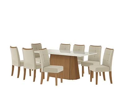 Conj Mesa Hara c/ tampo e 8 Cadeiras Elva