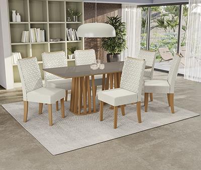 Conj Mesa Alteia c/ tampo e 6 Cadeiras Rosa