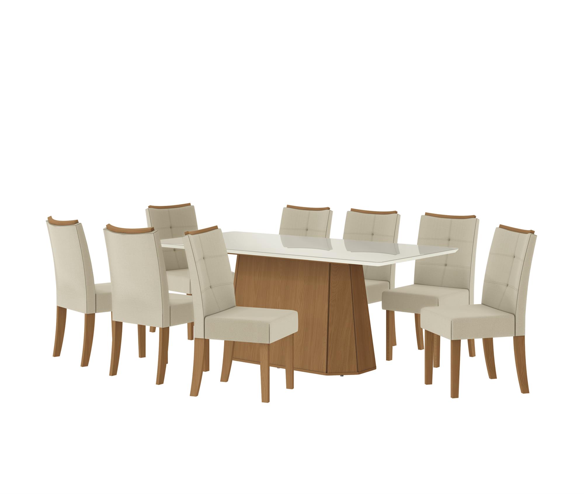 Conj Mesa Hara c/ tampo e 8 Cadeiras Elva