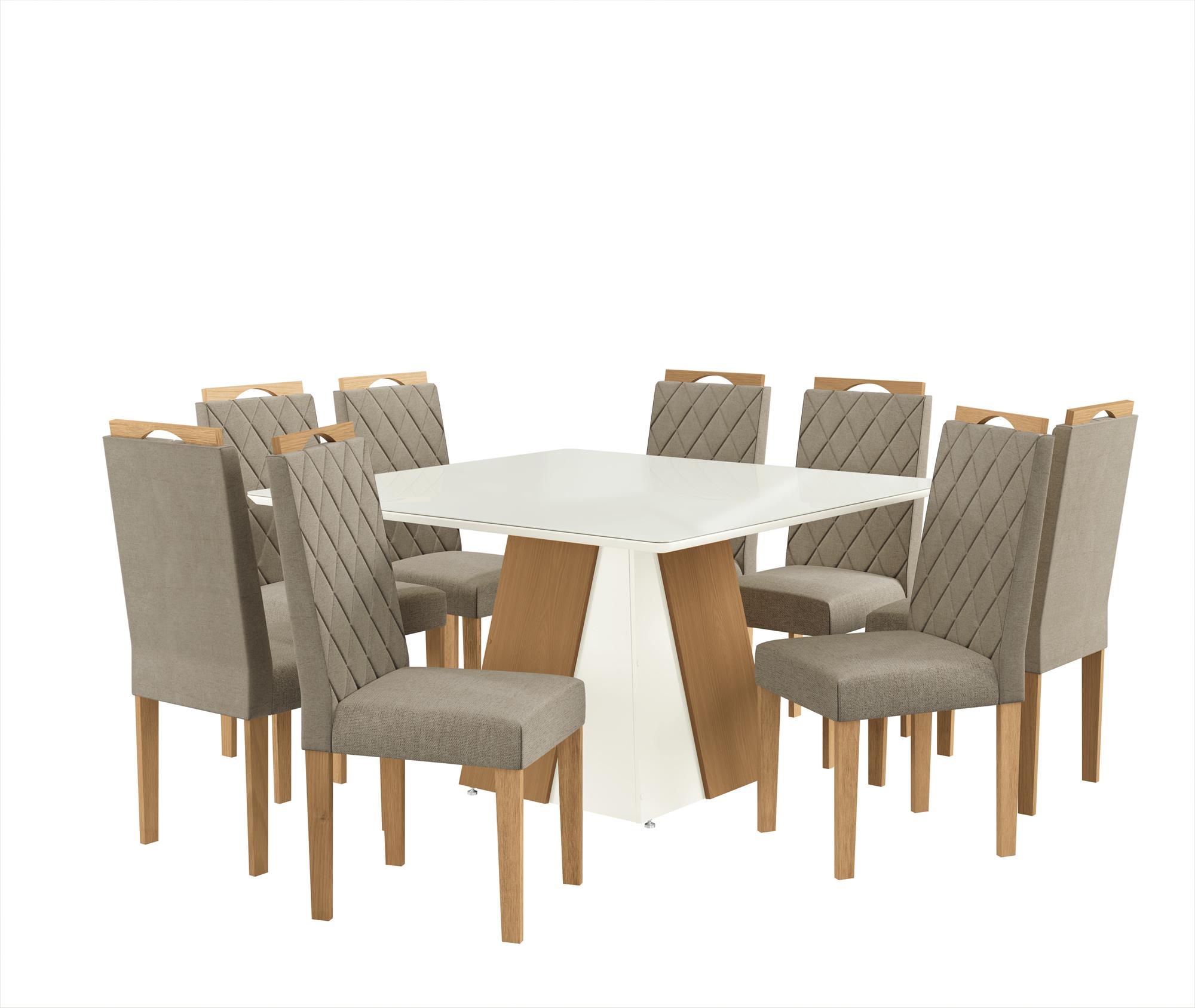 Conj Mesa Dalia c/ tampo e 8 Cadeiras Camélia