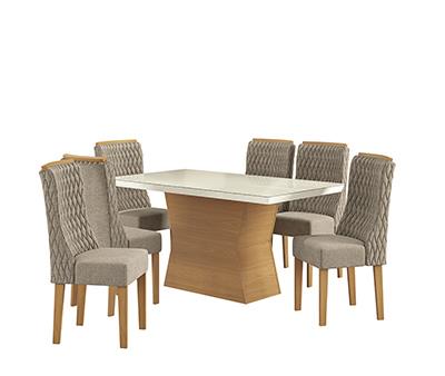 Conj Mesa Tília c/ tampo e 6 Cadeiras Jasmim