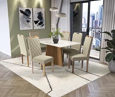 Conj Mesa Lótus c/ tampo e 6 Cadeiras Camélia