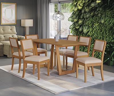 Conj Mesa Clara c/ tampo e 6 Cadeiras Alice